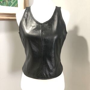 Wilson's Leather Maxima Black Leather Sleeveless Top with Open Back Size Medium